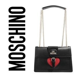 NWT LOVE MOSCHINO Red Heart Black Shoulder Crossbody Handbag MSRP $395